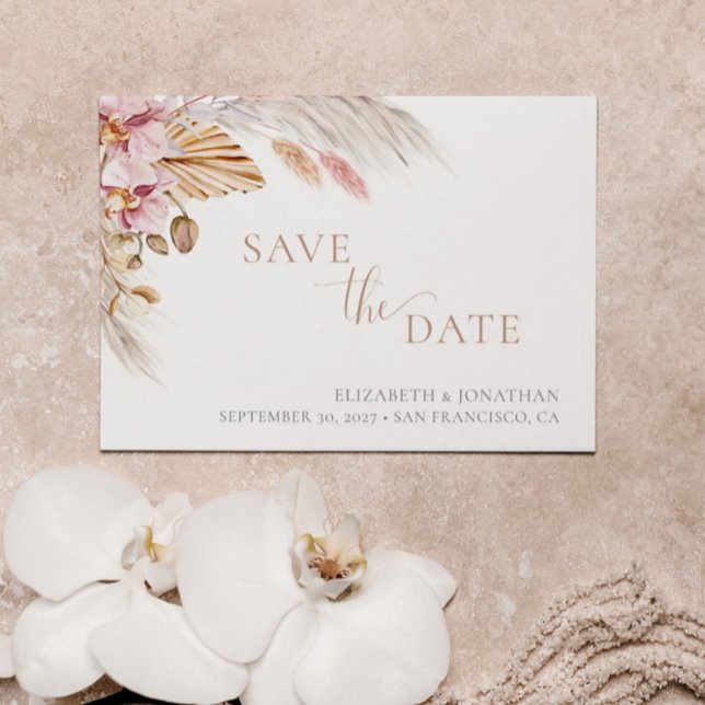 Pampas Grass Blush Pink Floral Save the Date Card (Creator Uploaded)