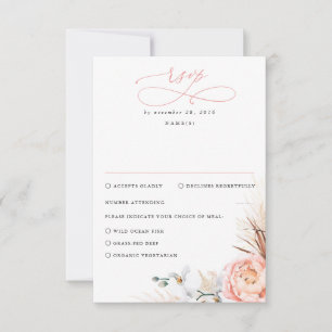 Pampas Grass Blush Pink Floral Wedding RSVP Card