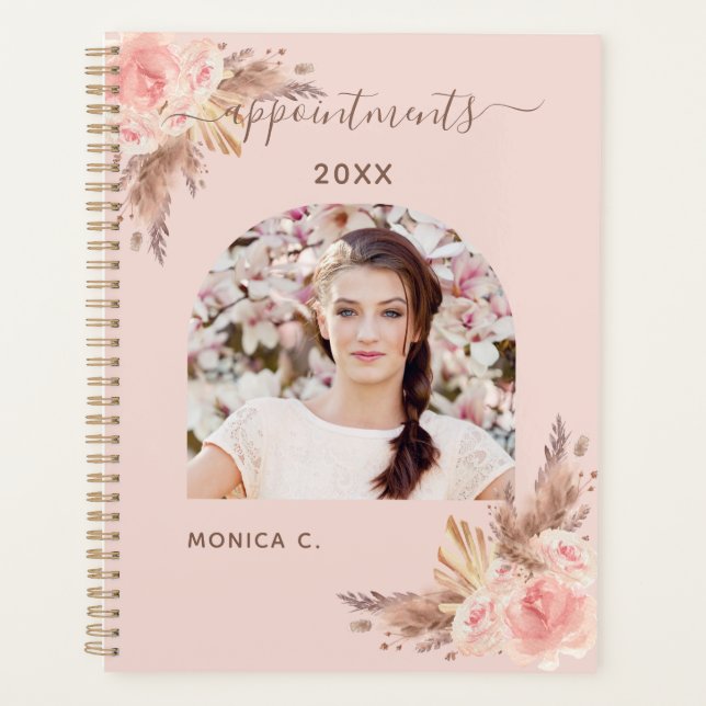 Pampas grass blush pink florals photo 2026 planner (Front)