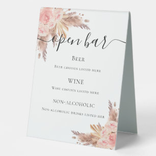 Pampas grass blush rose floral bar menu