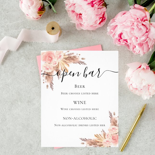 Pampas grass blush rose floral bar menu (Creator Uploaded)