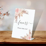 Pampas grass blush rose floral favours sign<br><div class="desc">White background. Decorated with rose gold and pink florals,  roses and pampas grass. With the text: Favours,  please take one!</div>