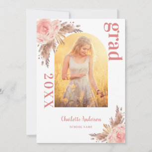 Pampas grass blush rose gold graduation announcement