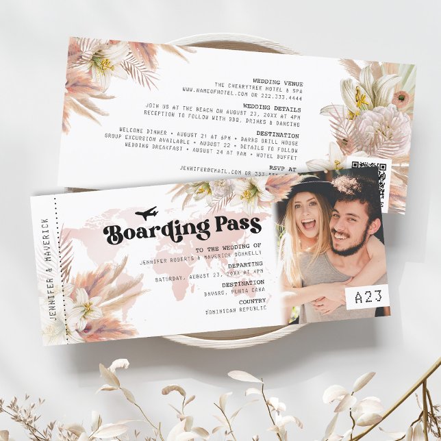 Pampas Grass Boarding Pass Wedding Invitation (Creator Uploaded)