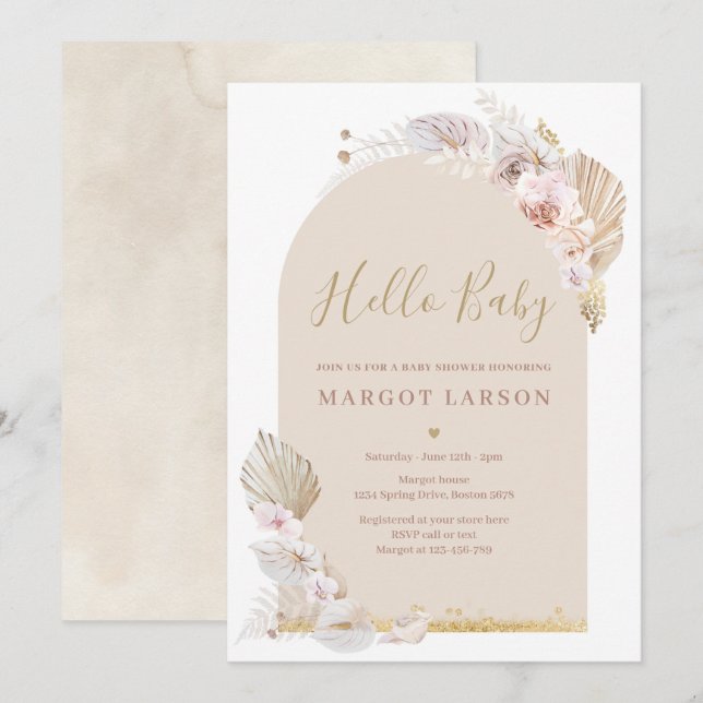 Pampas Grass Bohemian Arch Desert Baby Shower Invitation (Front/Back)