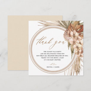 Pampas Grass Bohemian Baby Shower Thank You Card