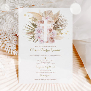Pampas Grass Bohemian Baptism Boho Christening  In Invitation