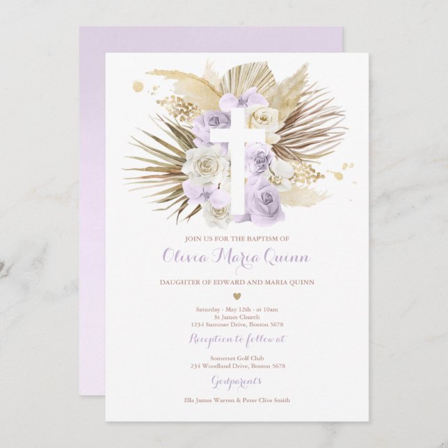 Pampas Grass Bohemian Baptism Boho Christening Invitation (Front/Back)