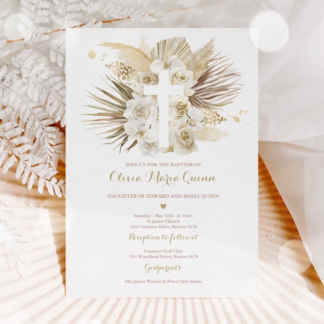 Pampas Grass Bohemian Baptism Boho Christening Invitation (Creator Uploaded)