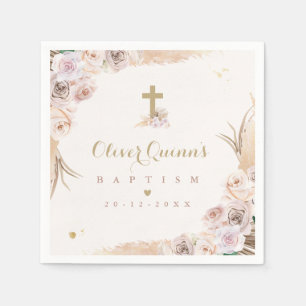 Pampas Grass Bohemian Baptism Personalised Napkin