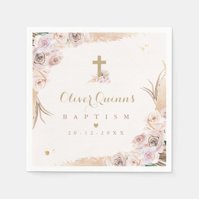Pampas Grass Bohemian Baptism Personalised Napkin (Front)