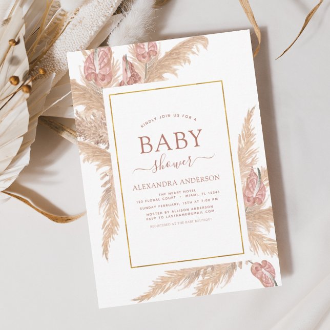 Pampas Grass Bohemian Boho  Baby Shower Invitation (Creator Uploaded)