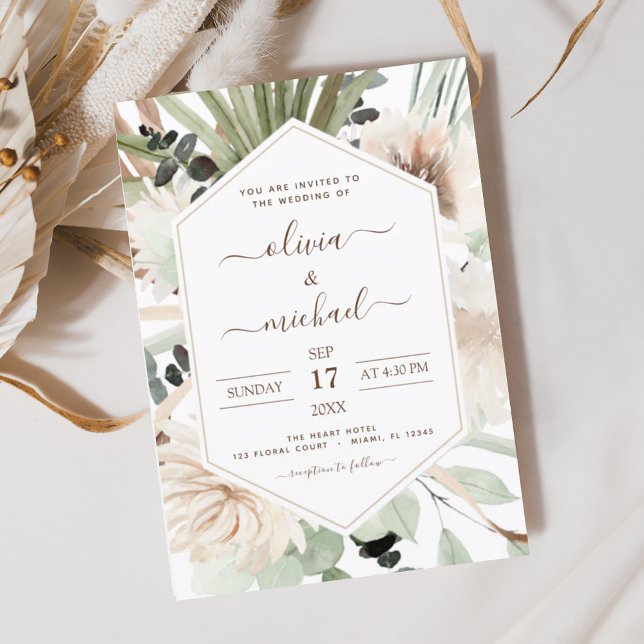 Pampas Grass Bohemian Boho Eucalyptus Wedding Invi Invitation (Creator Uploaded)
