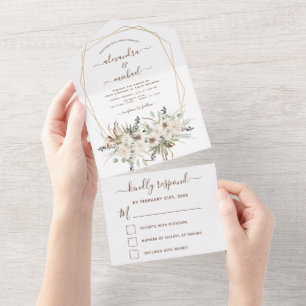 Pampas Grass Bohemian Boho Eucalyptus Wedding RSVP All In One Invitation