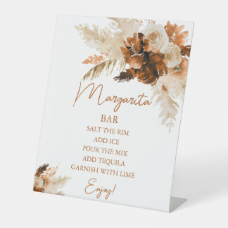 Pampas Grass Bohemian Boho Margarita Bar Pedestal Sign