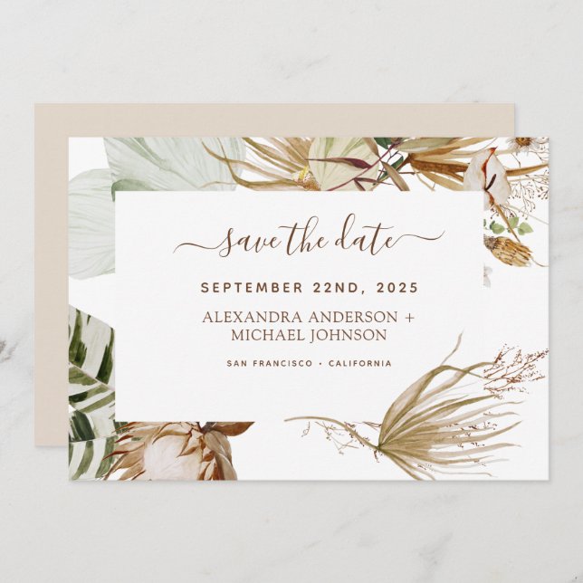 Pampas Grass Bohemian Boho Save the Date Invitation (Front/Back)