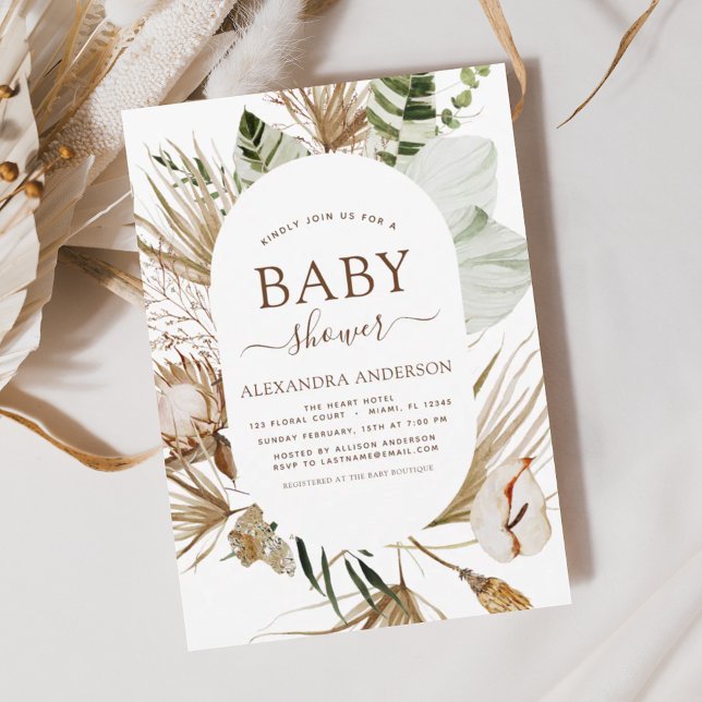 Pampas Grass Bohemian Boho Tropical Baby Shower In Invitation (Creator Uploaded)