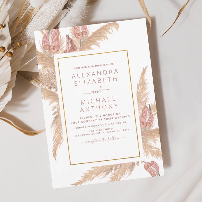 Pampas Grass Bohemian Boho Tropical Wedding Invita Invitation (Creator Uploaded)