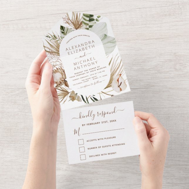 Pampas Grass Bohemian Boho Wedding Invitation (Tearaway)