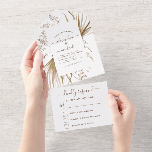Pampas Grass Bohemian Boho Wedding RSVP All In One Invitation (Tearaway)