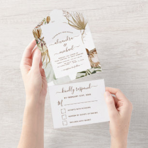 Pampas Grass Bohemian Boho Wedding RSVP All In One Invitation