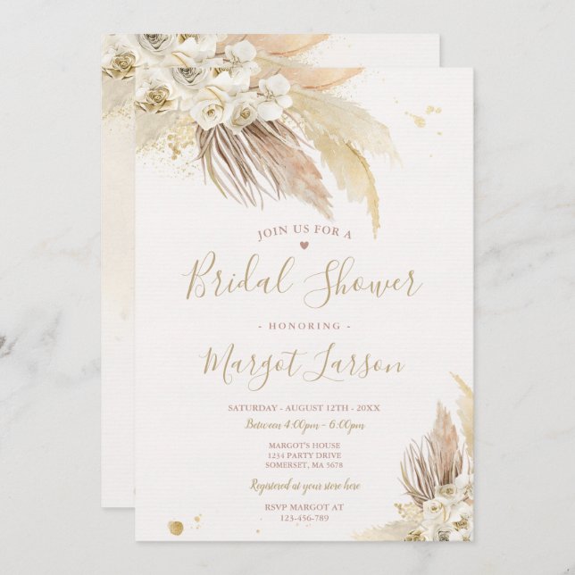 Pampas Grass Bohemian Desert Bridal Shower Invitation (Front/Back)