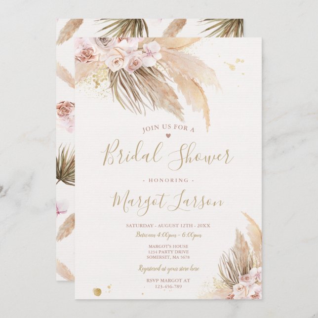 Pampas Grass Bohemian Desert Bridal Shower Invitation (Front/Back)