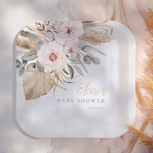 Pampas Grass Bohemian Desert Girl Baby Shower Paper Plate