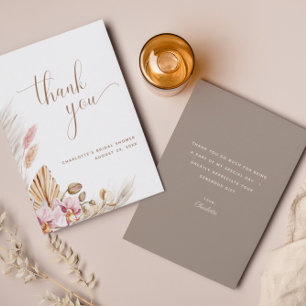 Pampas Grass Bohemian Floral Bridal Shower Thank You Card
