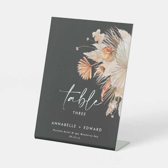 Pampas Grass Bohemian floral Table number  Pedesta Pedestal Sign (Front)