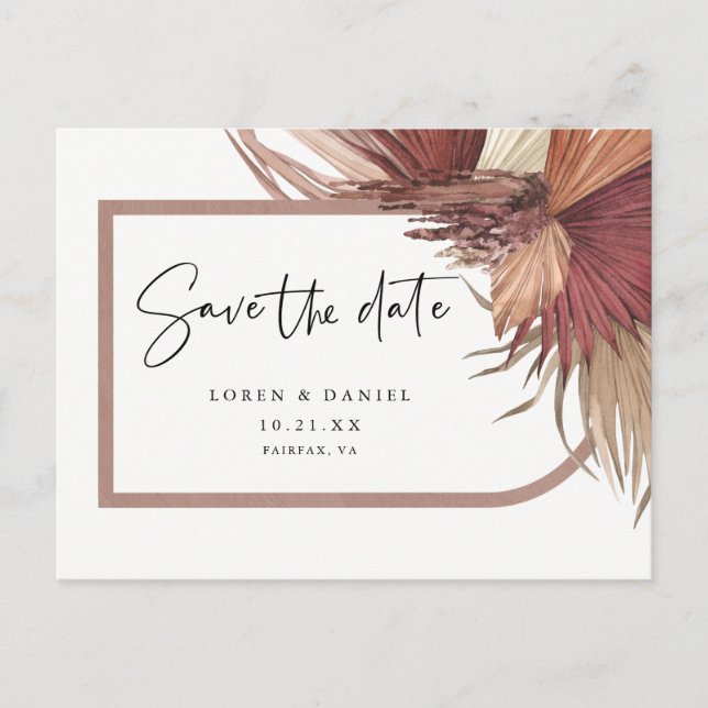 Pampas Grass Bohemian Save the Date Postcard (Front)