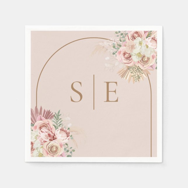 Pampas Grass Boho Arch Monogram Napkins (Front)