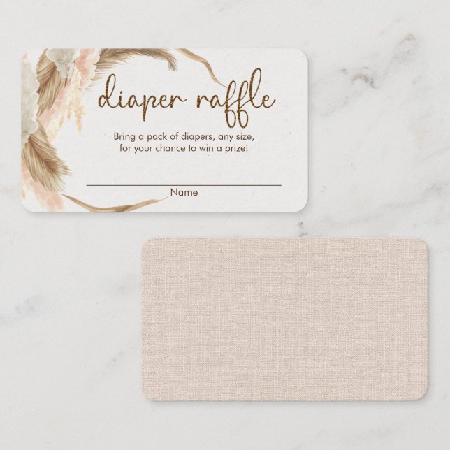 Pampas grass boho baby shower diaper raffle cards (Front/Back)