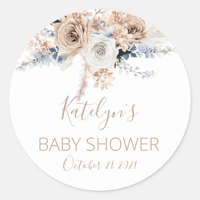 Pampas Grass Boho Baby Shower Favour Sticker (Front)