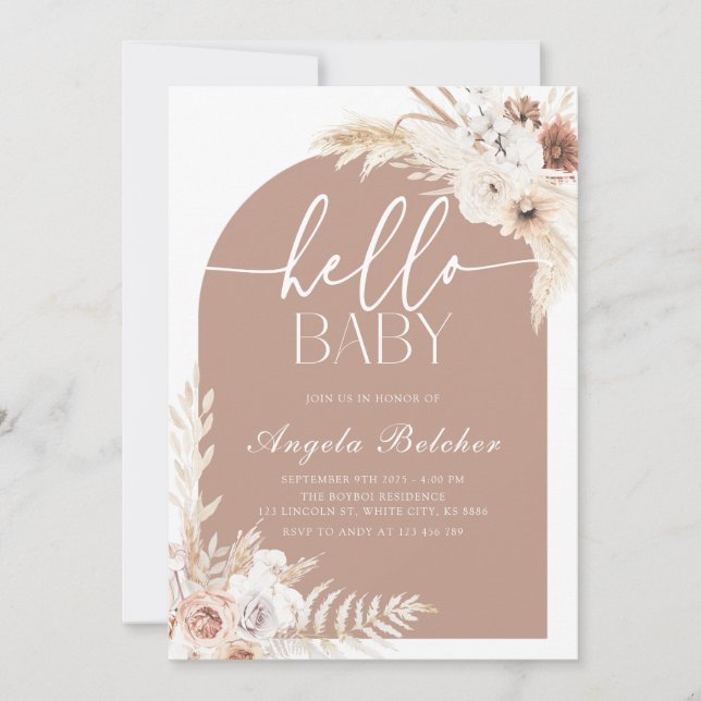 Pampas Grass Boho Baby Shower Invitation (Front)