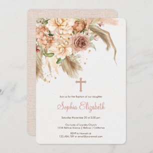 Pampas grass boho baptism invitation