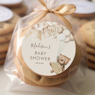 Pampas Grass Boho Bear Baby Shower Classic Round Sticker