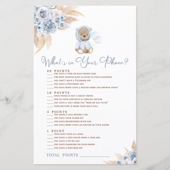 Pampas Grass Boho Bear What's In Your Phone Game (Front)