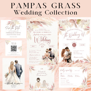 Pampas Grass Boho Blush Pink QR Code Enclosure Card