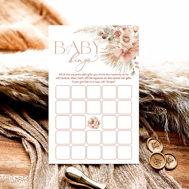 Pampas Grass Boho Bohemian Baby Shower Bingo Game (Creator Uploaded)