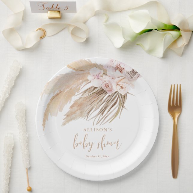 Pampas grass boho bohemian baby shower paper plate (Wedding)