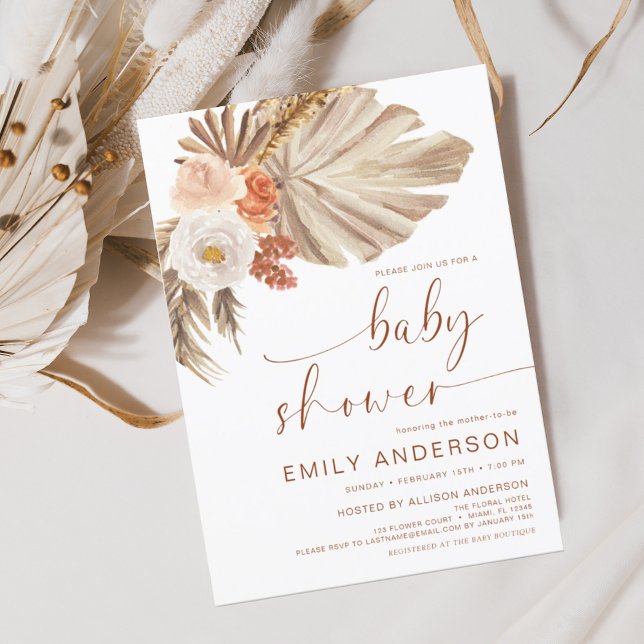 Pampas Grass Boho Bohemian Desert Baby Shower Invitation (Creator Uploaded)
