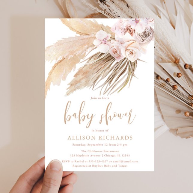 Pampas grass boho bohemian desert baby shower invitation (Creator Uploaded)