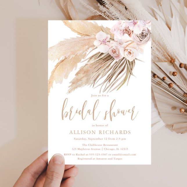 Pampas grass boho bohemian desert bridal shower invitation (Creator Uploaded)