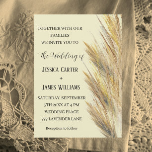 Pampas Grass Boho Bohemian Grass Simple Wedding Invitation
