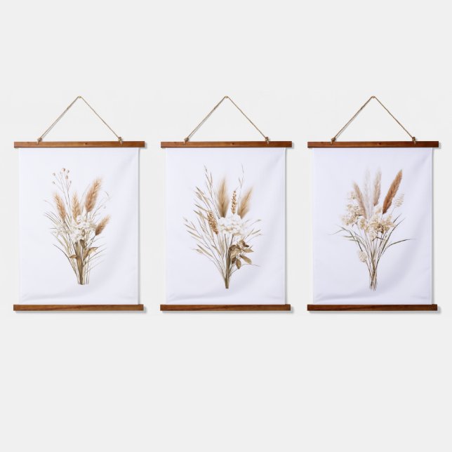 Pampas Grass Boho Botanical Neutral Decor Hanging Tapestry (Triple)