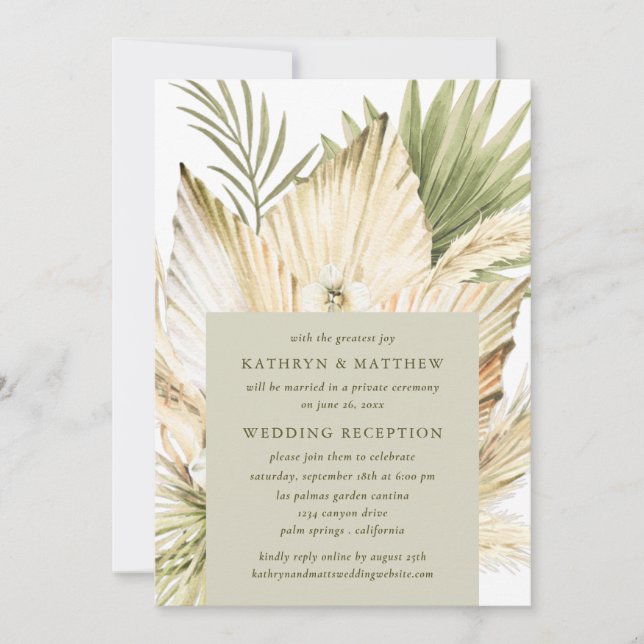 Pampas Grass Boho Bouquet Wedding Reception Only Invitation (Front)
