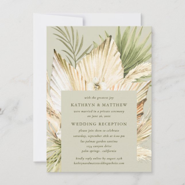 Pampas Grass Boho Bouquet Wedding Reception Only Invitation (Front)