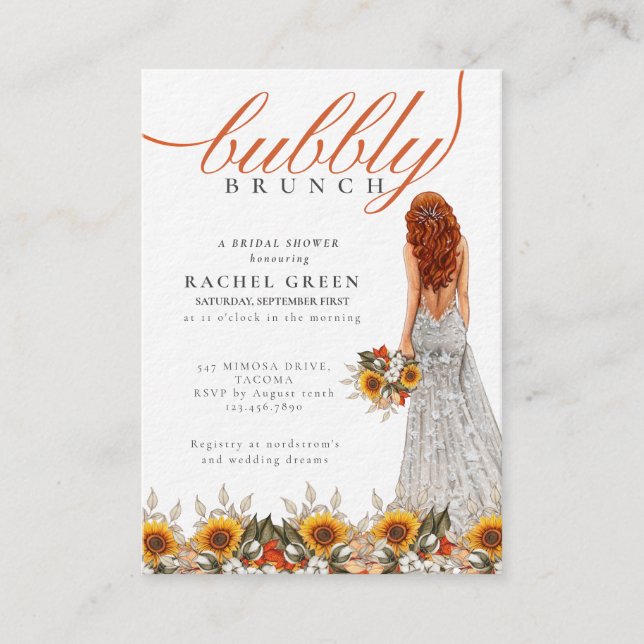 Pampas Grass Boho Bridal Bubbly Brunch Enclosure Card (Front)