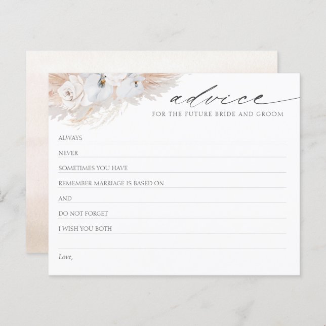 Pampas Grass Boho Bridal Shower Advice Card (Front/Back)